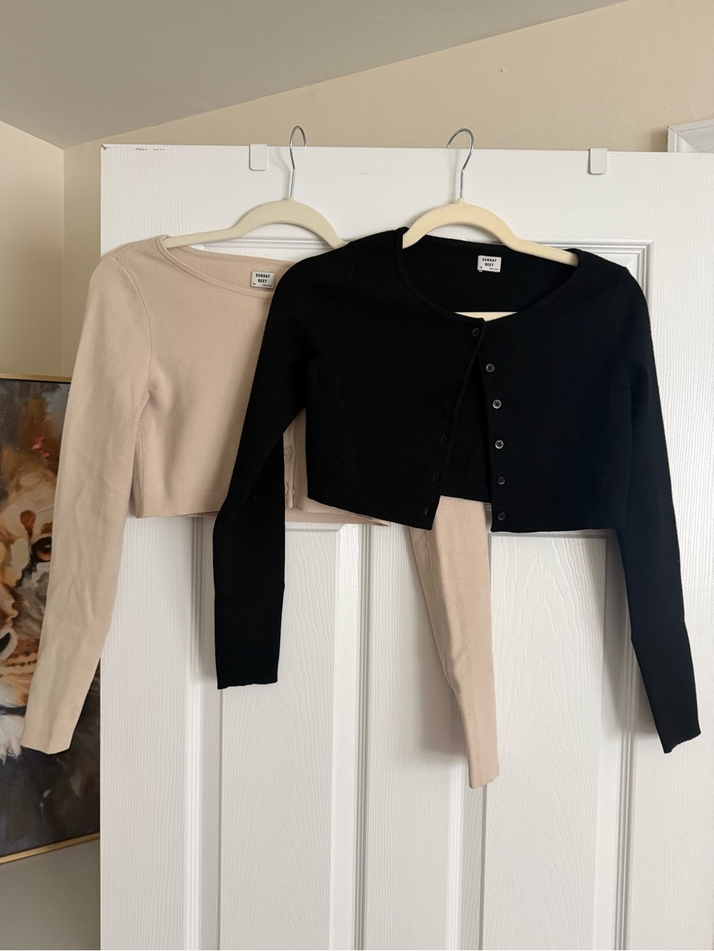 Sunday Best Black Long Sleeve Cropped Cardigan - Black & Beige XS